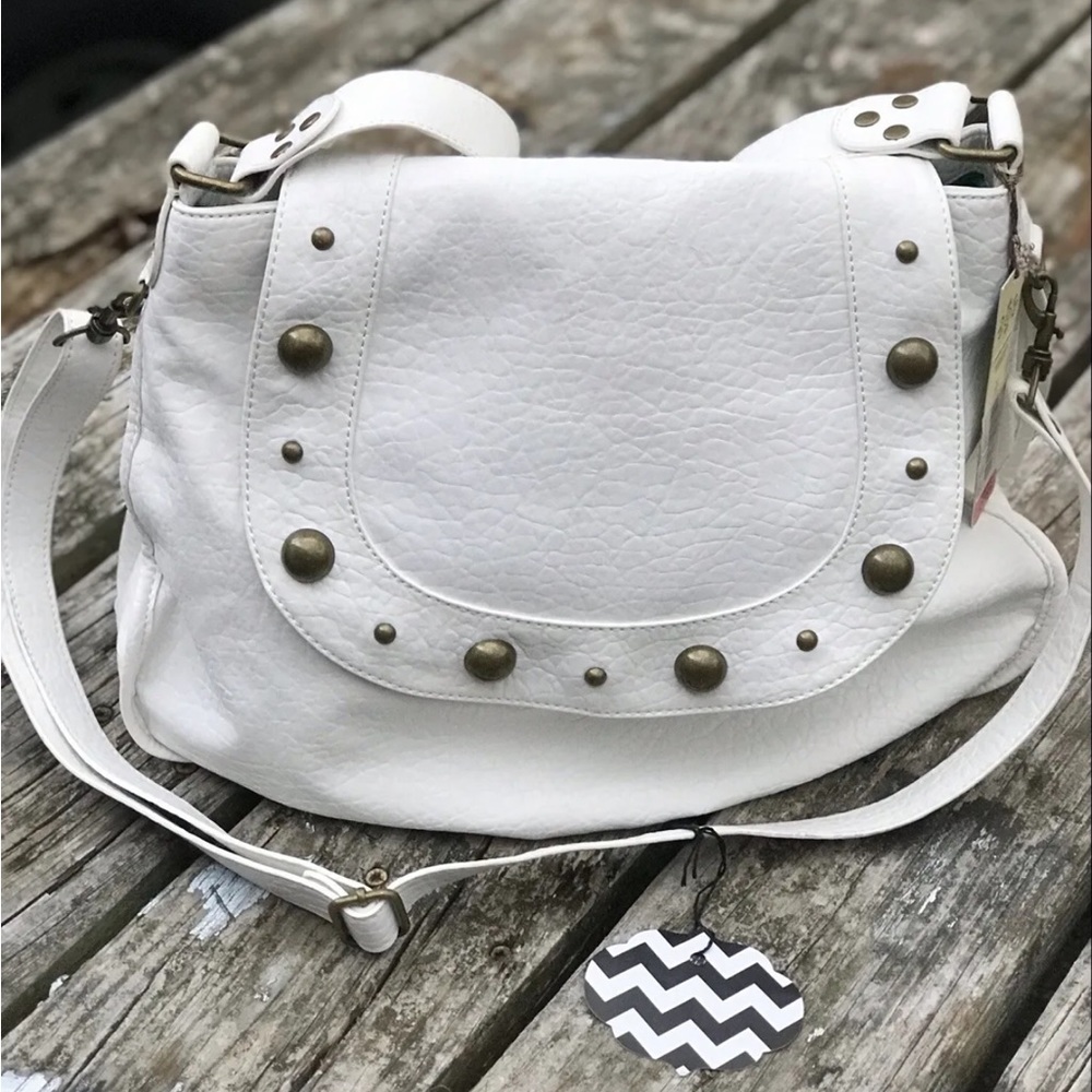 NWT Kate Landry White PVC Handbag Shoulder Bag  Round Studs Reg $89 At Dillards.